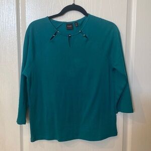 Rafaella studio Women’s sz PM Turquoise three-quarter sleeve top